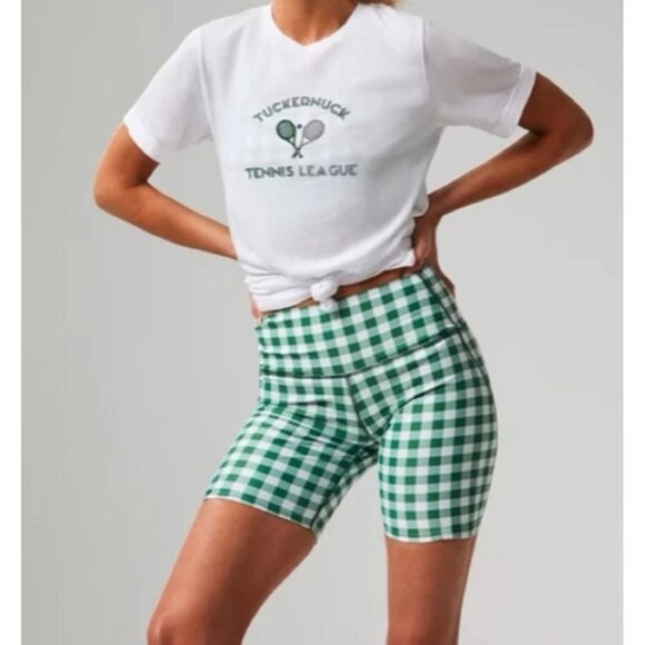 Tuckernuck Pants - Tuckernuck Trellis Gingham Biker Shorts M NWT Green White 6” High Waist Pockets
